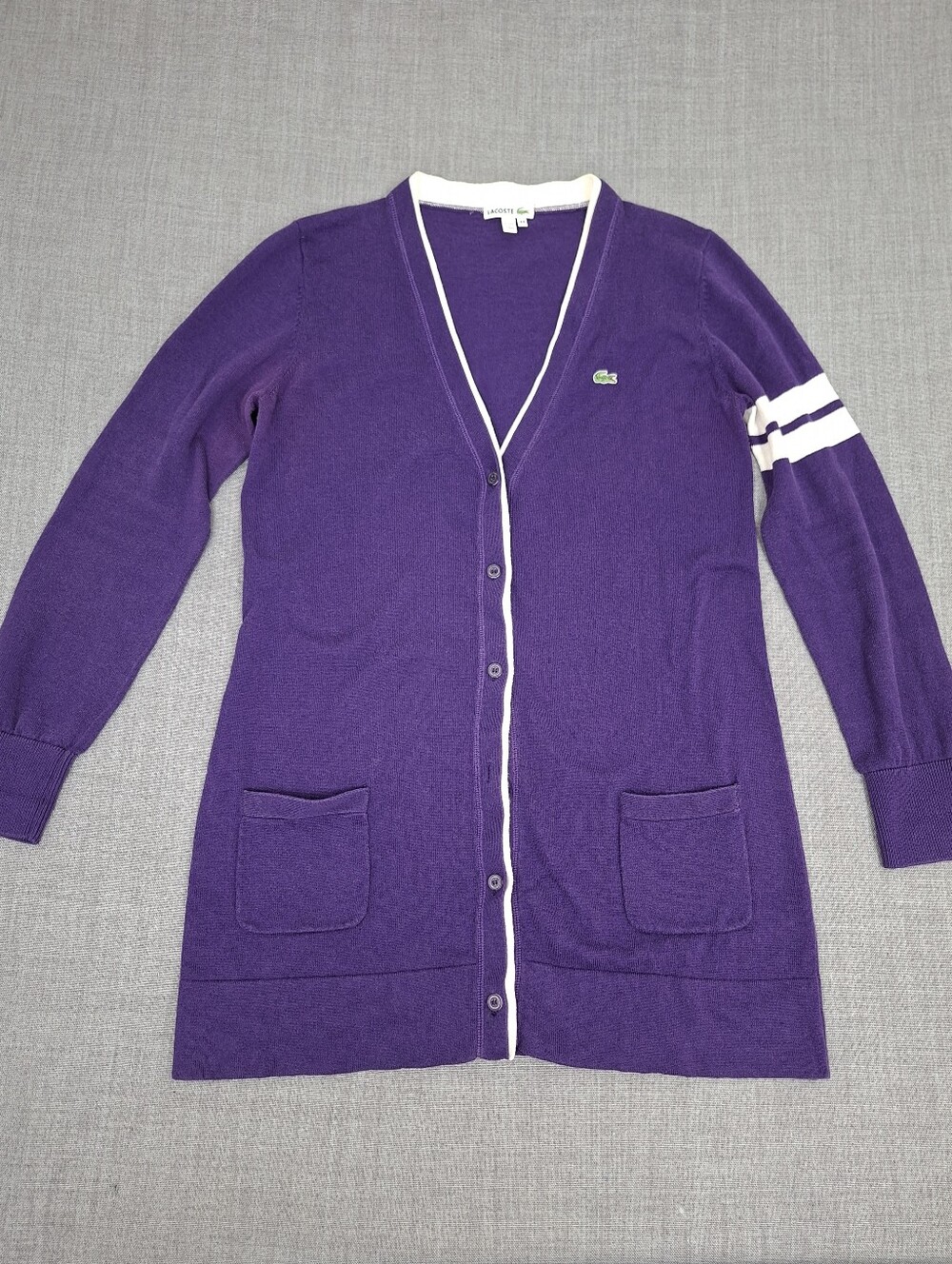 Lacoste Purple V-neck Button Cardigan Cotton/ Cashmere Blend. 44